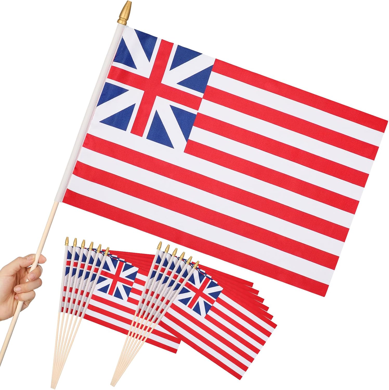 Remagr 12 Pcs Grand Union Flags for 250th Decor 12' 18' US Grand Union Flags on Stick American Historic Flag Colonial Flag for House Yard Porch 250th Anniversary Independence Day 4th of July Decor