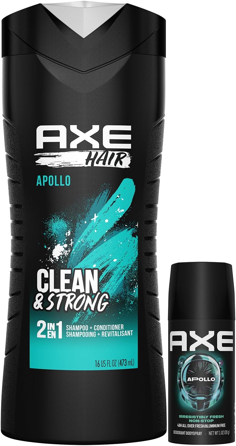 Men's Apollo Hair Care & Travel Deodorant Set – 2-in-1 Shampoo + Conditioner + Mini Deodorant Spray, Sage & Cedarwood Scent