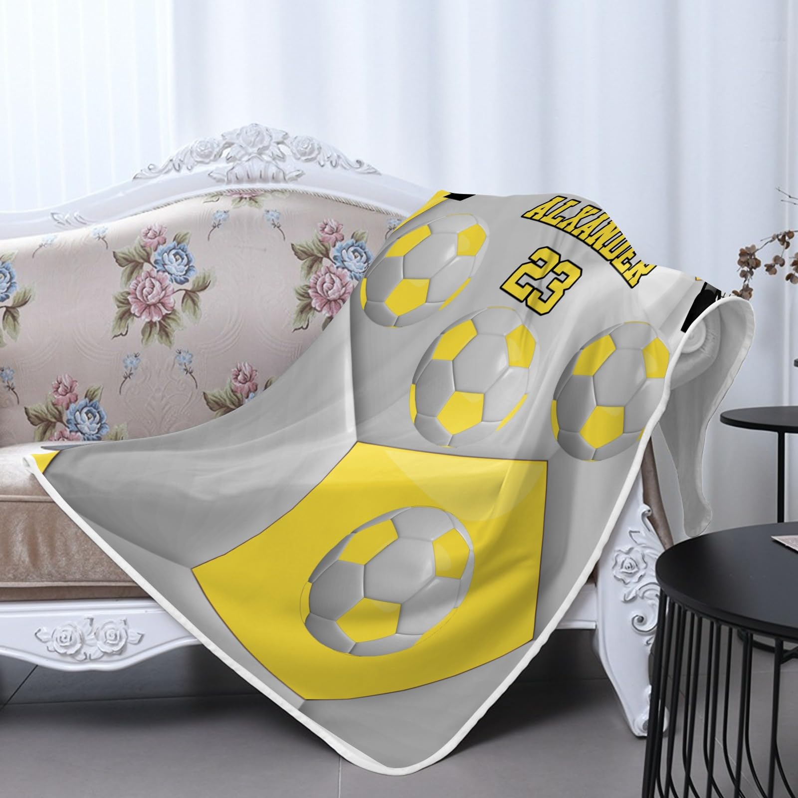 Personalized Name Sport Ball Athlete Player Soccer Yellow Heat Relief Bedding, Gifts for Boys Teens,10x15Inch