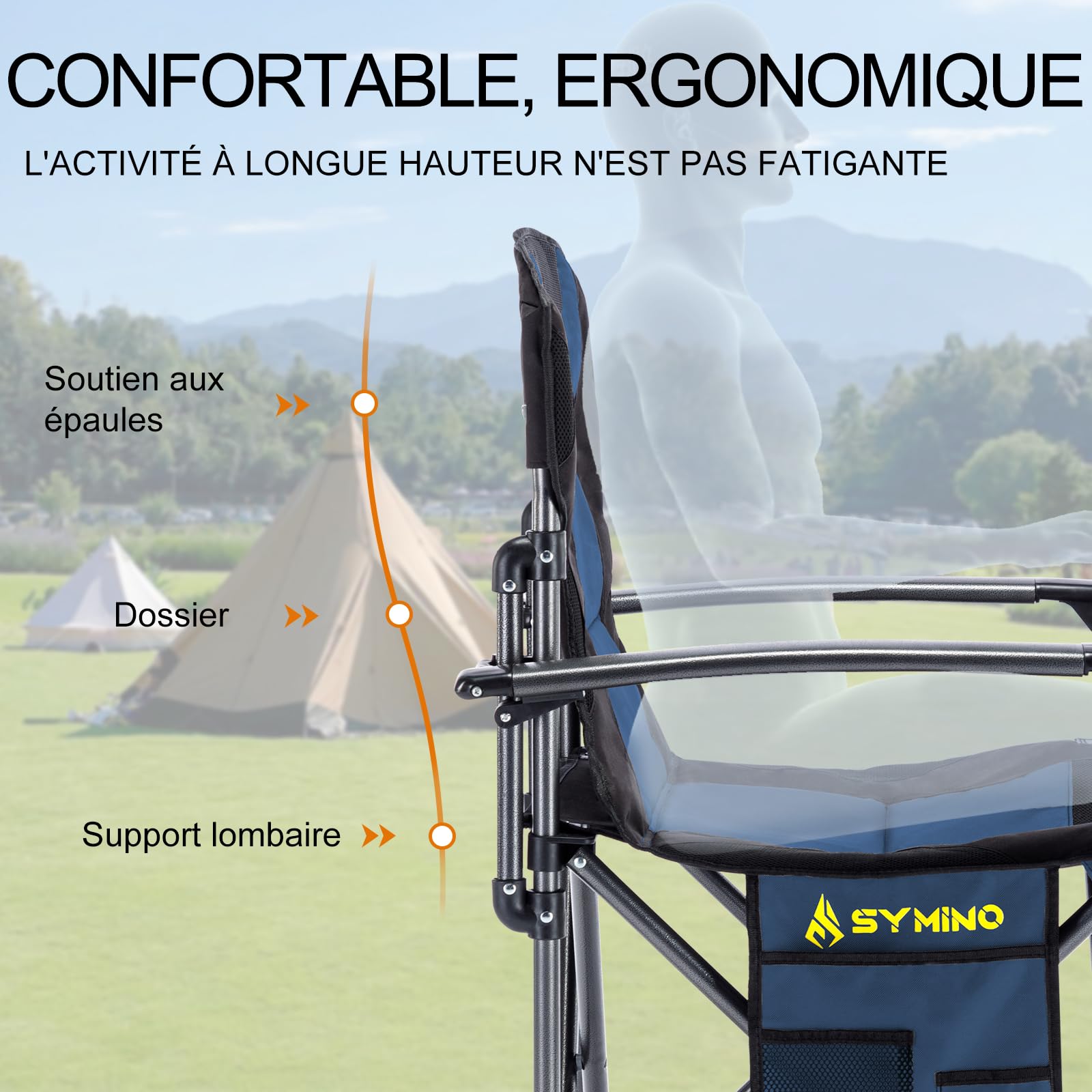 Symino Chaise Pliante Camping Max de 150kg avec Accoudoirs - Fauteuil Pliable pour Jardin/Pêche/Extérieur Braun