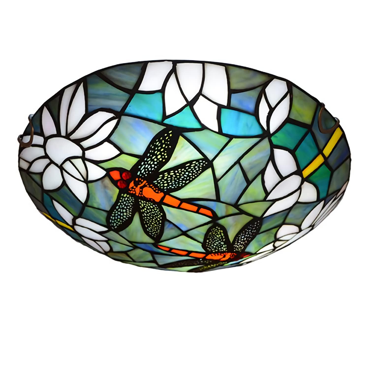 Lámpara De Techo Estilo Tiffany, Plafón Techo LED Con Vitrales De Estilo Victoriano, Lámpara Colgante De Libélula Vintage Regulables Para Dormitorio, Sala De Estar, Cocina, Azul,Verde,40cm