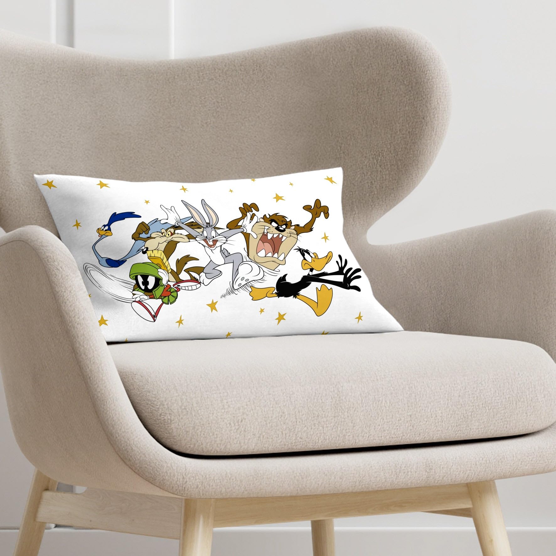 BELUM | Federa per cuscino 100% cotone 45x45cm Modello Looney Characters B | Federa per cuscino Looney Tunes | Federa per cuscino Tessuto Half Panama 100% cotone biologico