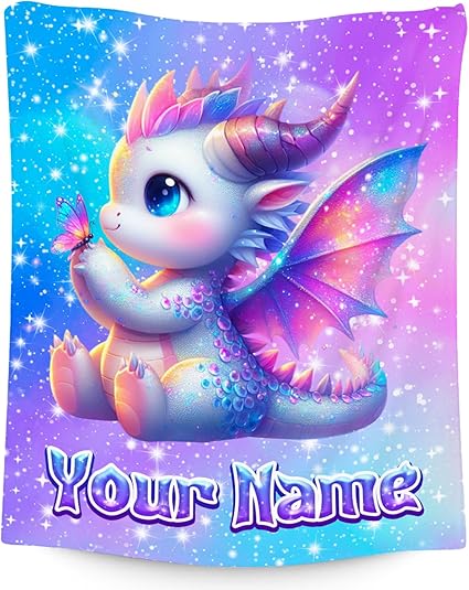 Kids Blanket for Girls Personalized Dragon Blankets Gifts - Comfy Cozy Fleece Throws for Couch, Bed & Travel 4 Sizes