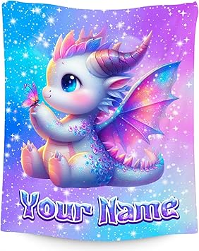 Kids Blanket for Girls Personalized Dragon Blankets Gifts - Comfy Cozy Fleece Throws for Couch, Bed & Travel 4 Sizes