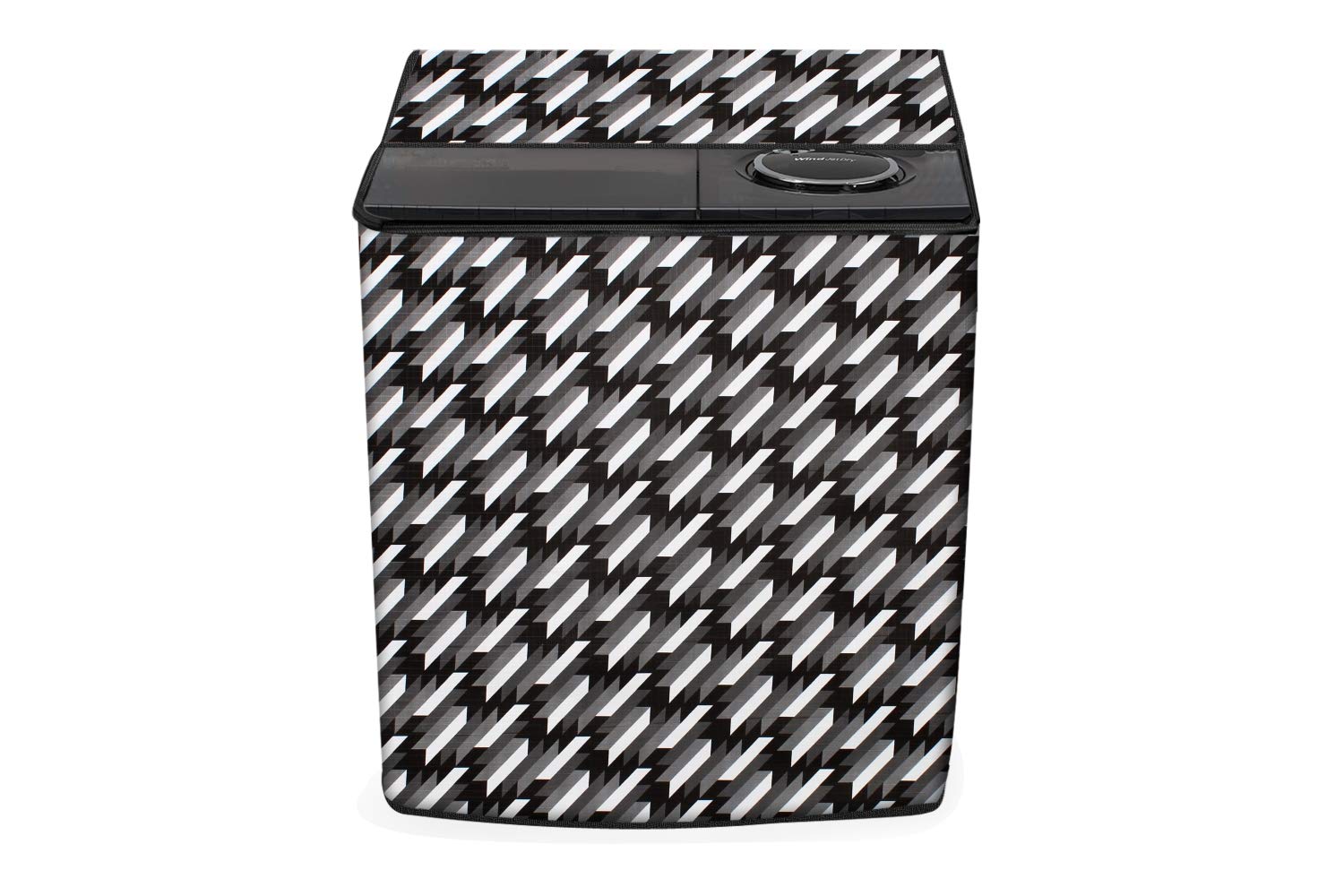 Stylista Washing Machine Cover Compatible for Voltasbeko 12 KG Semi-Automatic Top Loading WTT120ABRT, Symmetric Pattern Black