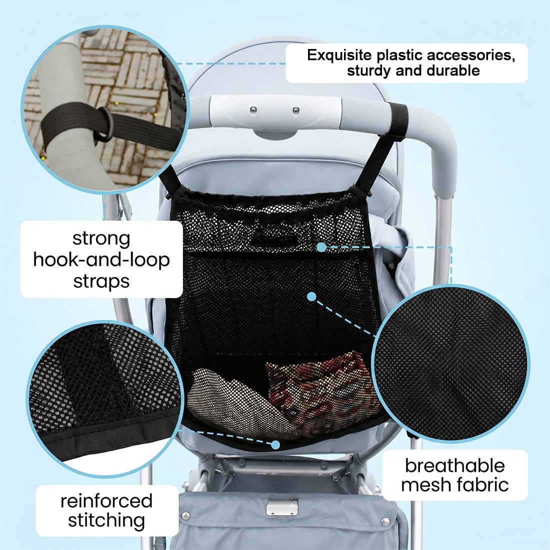 Rete per Passeggino, Borsa Portaoggetti, Accessorio per Carrozzina, Ideale per Viaggi e Passeggiate all'Aperto