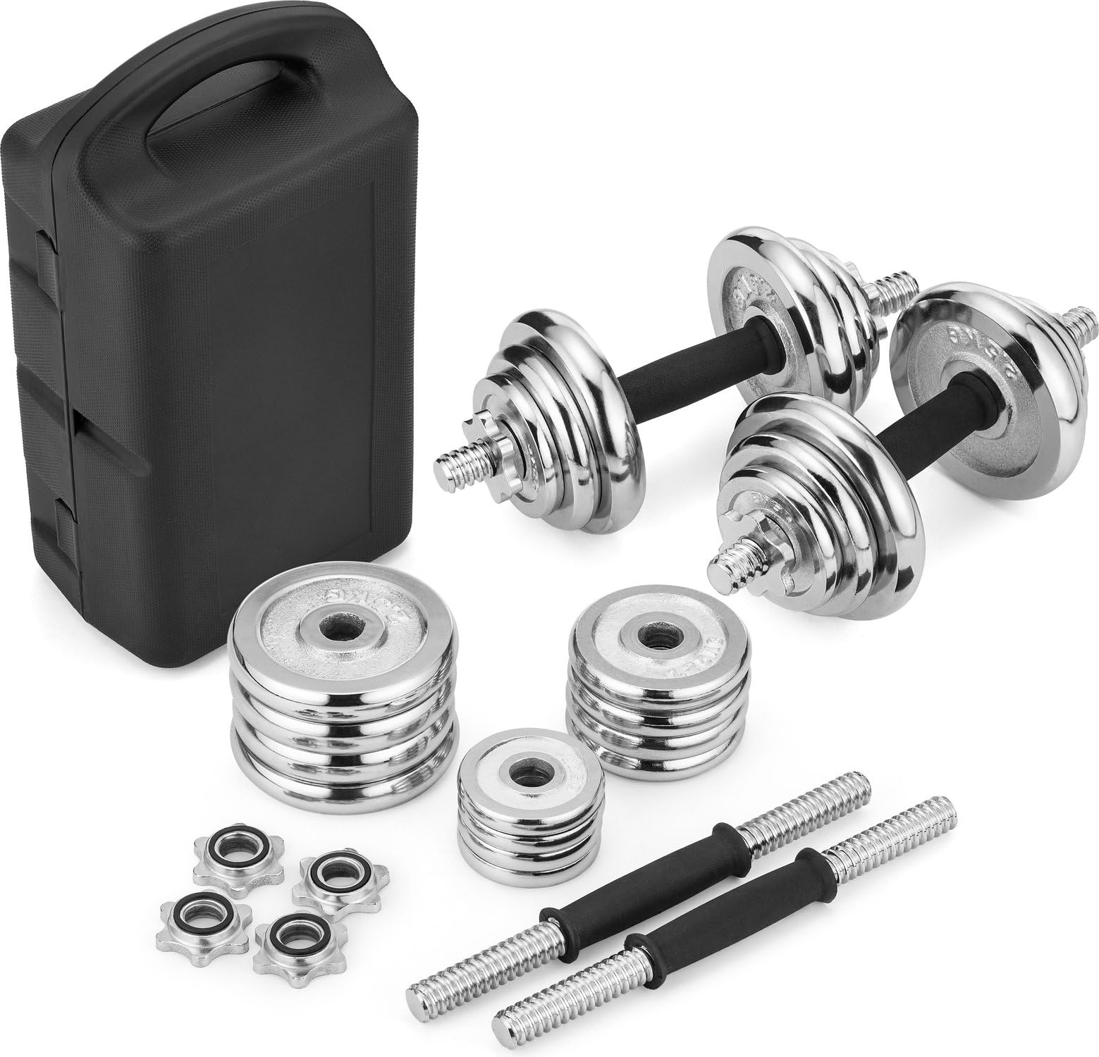 Gusseisen Hantelset mit Sternverschlüsse - 20kg Hantelset - Verchromten Hantelstange, Verstellbare Kurzhantel Set, Gewichte, Gym Zubehör fur Kraftraining und Fitness