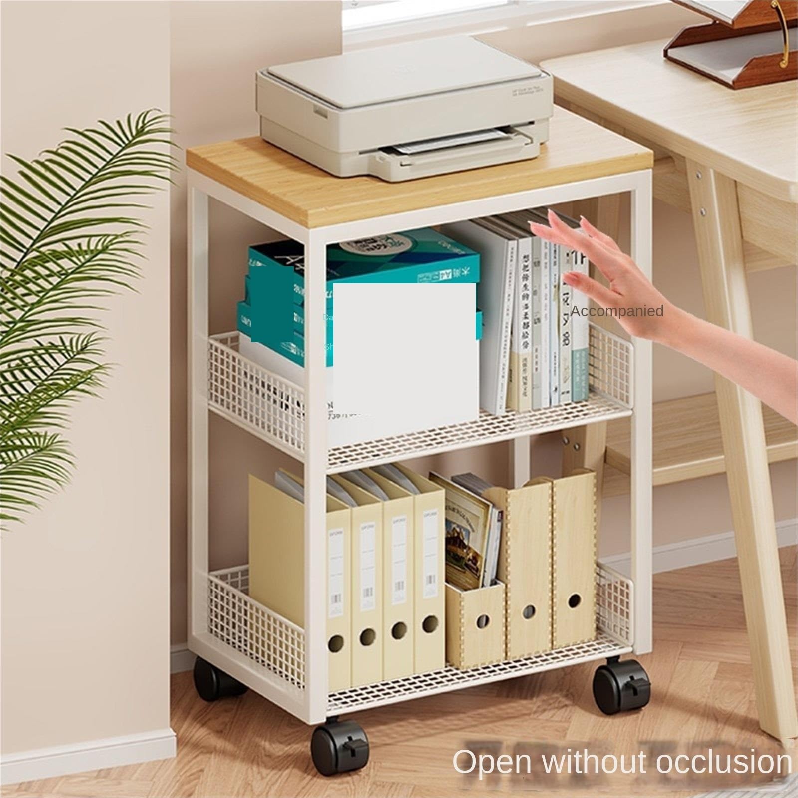 Tavolo per Stampante Supporto for Stampante Portatile da Pavimento, Organizer for File, Archiviazione in Ufficio Supporto per Stampante(White,42x30x42cm)