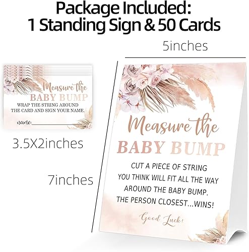 Miniatura 3 de Letrero de Baby Shower Games Measure the Baby Bump, How Big is Mommy's Belly Party Favors, cartel de pie de papel kraft de 5 x 7 pulgadas y 50