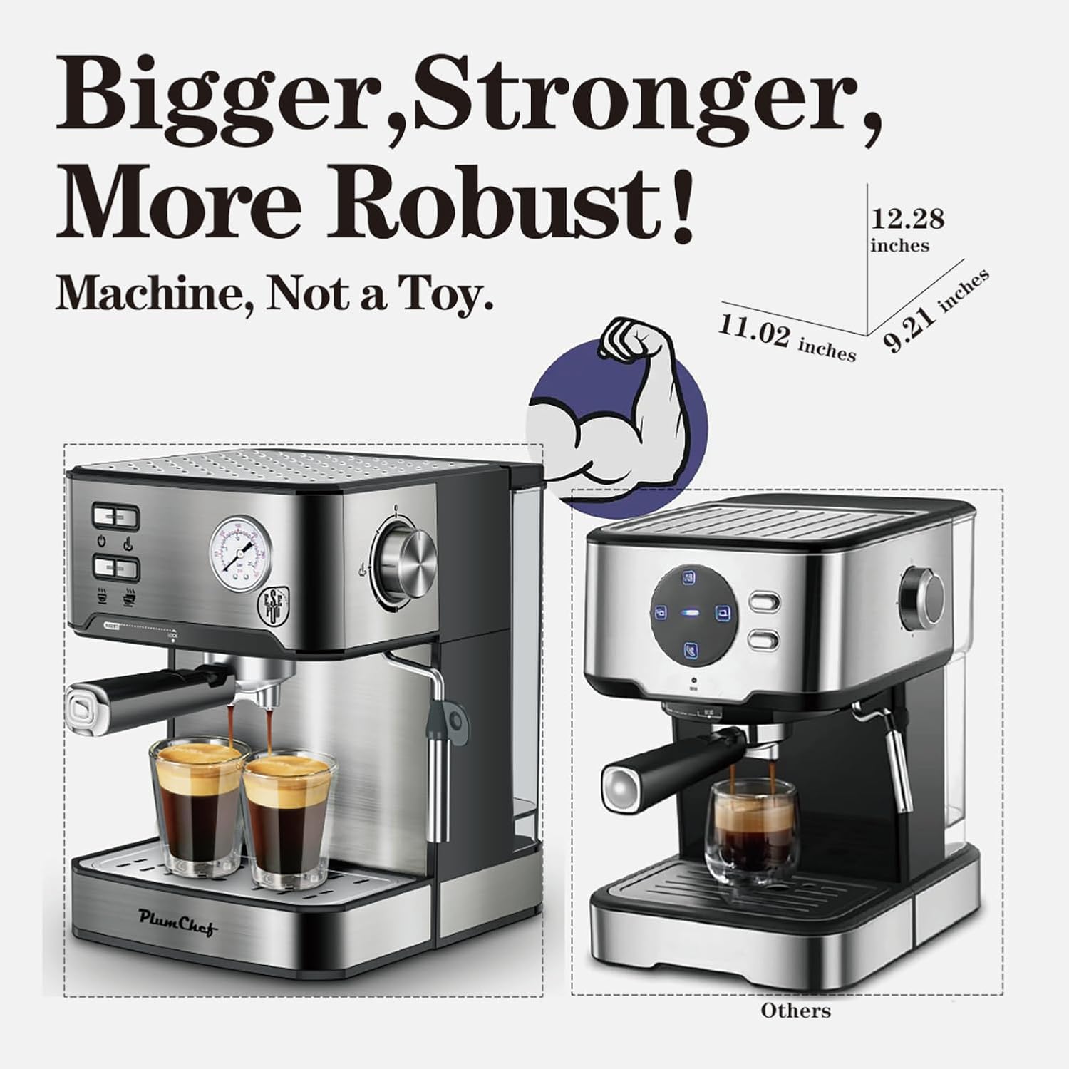 PlumChef Espresso Machine 20 Bar Professional Compact Household Coffee Espresso Maker with 54oz Water Tank, Milk Frother Steam Wand Pressure Gauge,Low Noise & Fast Coffee Machine for Cappuccino Latte