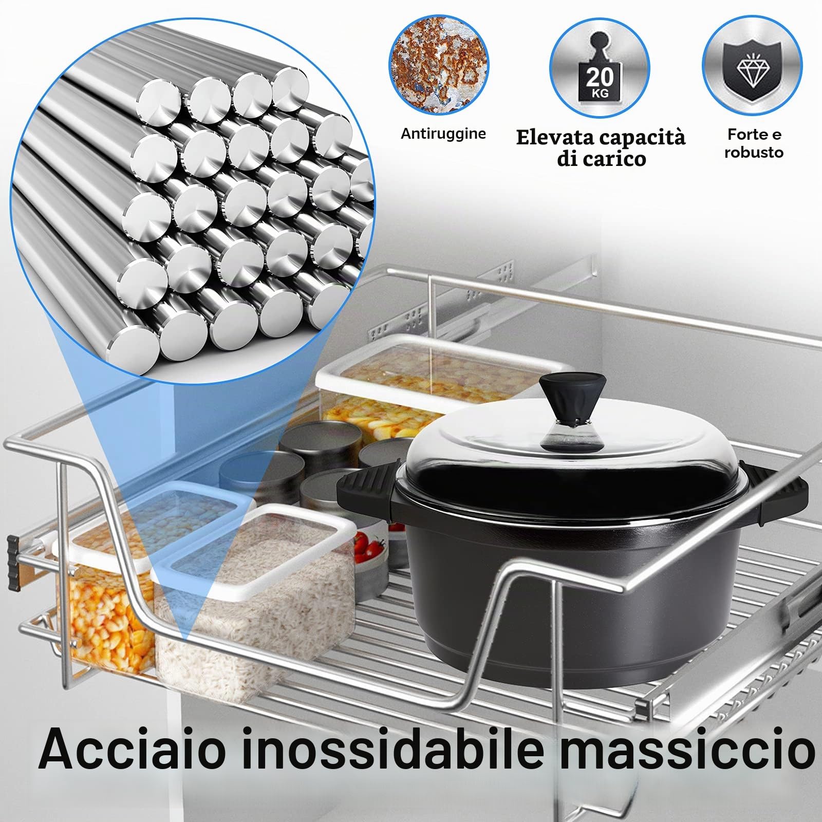 NAIZY 2 cassetti da cucina telescopici da 60 cm, con estrazione, per la camera da letto, per armadio, cassetto da cucina, 60 cm