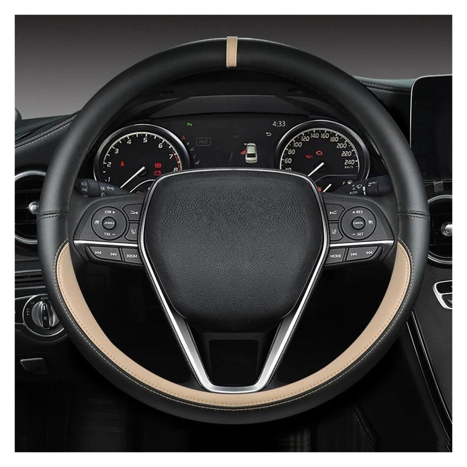 Volantes Protector para Volante Coche Antideslizante Cuero 38cm para Toyota para Prius para Yalis para Avensis Funda Volante(Beige)