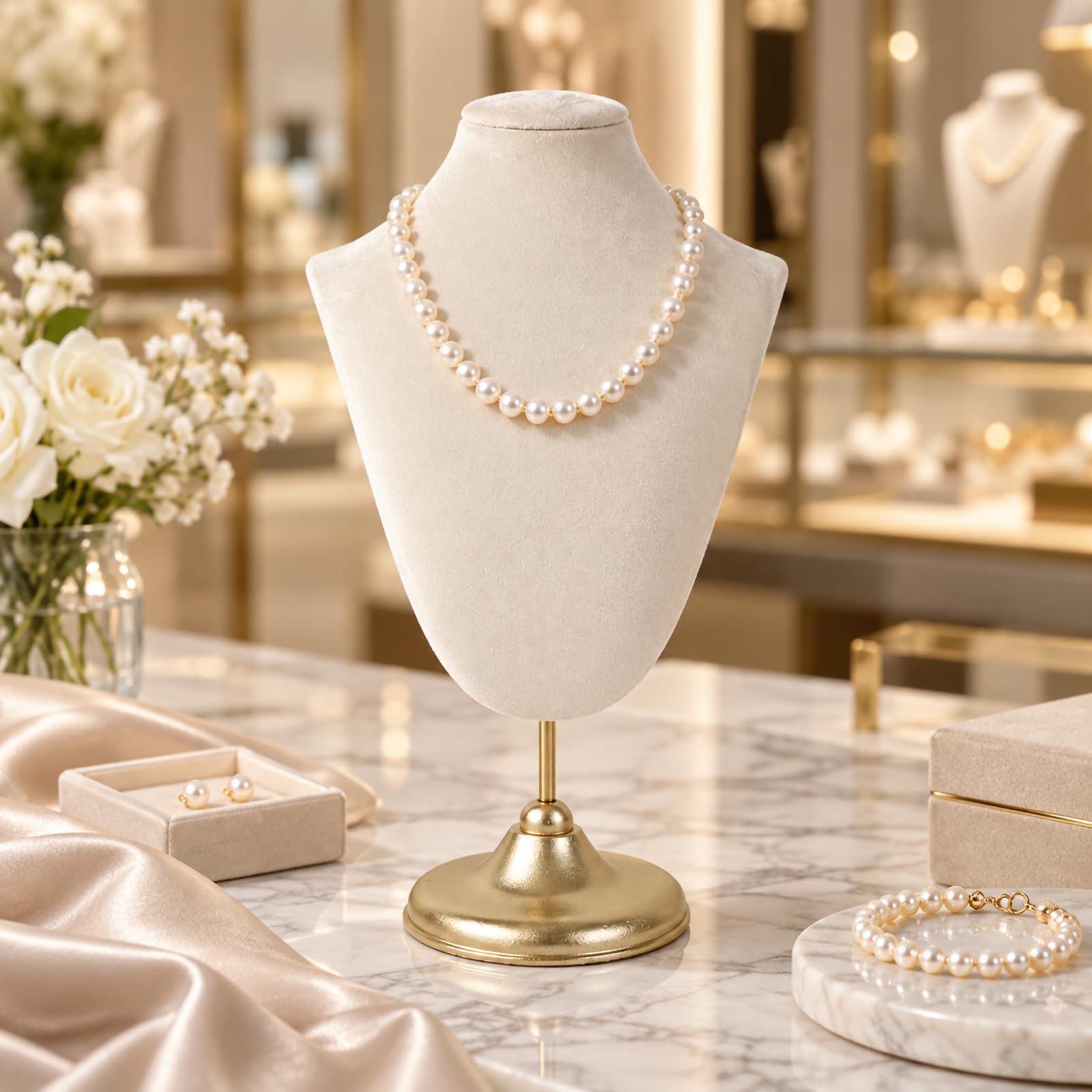 de collier recouvert de tissu pour présentation, Beige