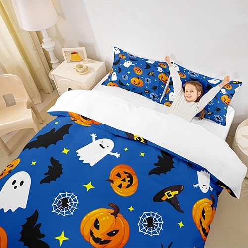 Miniatura 2 de Manfei Juego de funda de edredón con diseño de calabaza, tamaño individual, funda de edredón con 1 funda de almohada, juego de ropa de cama de 2