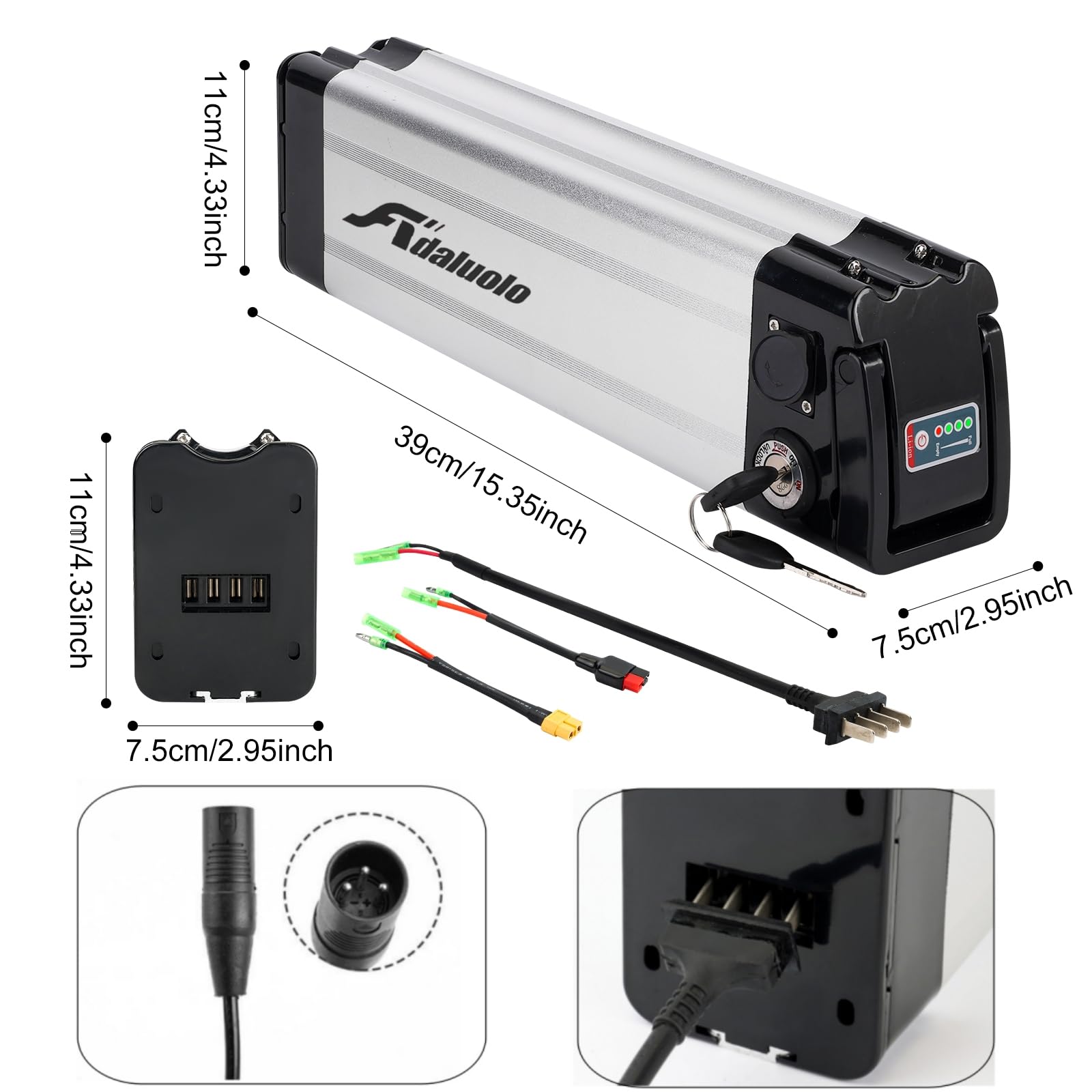 Batteria Bici Elettrica 48V 15AH con Caricabatterie - Argento Batteria agli ioni di litio Impermeabile Batteria Ebike Removibile 4 Pin
