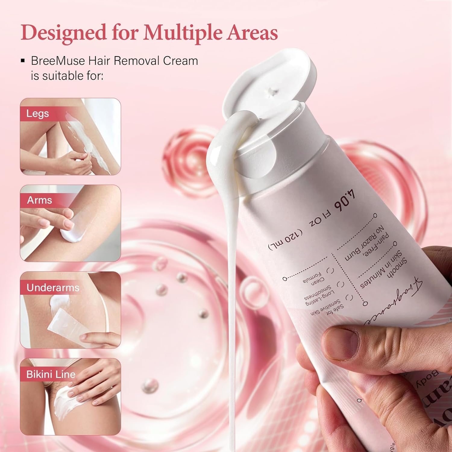 Hair Removal Cream for Women, Painless Depilatory Cream for Legs, Bikini Line & Underarms, Fast 5-10 Minute Body Hair Remover for Sensitive Skin with Moisturizing & Smoothing Formula