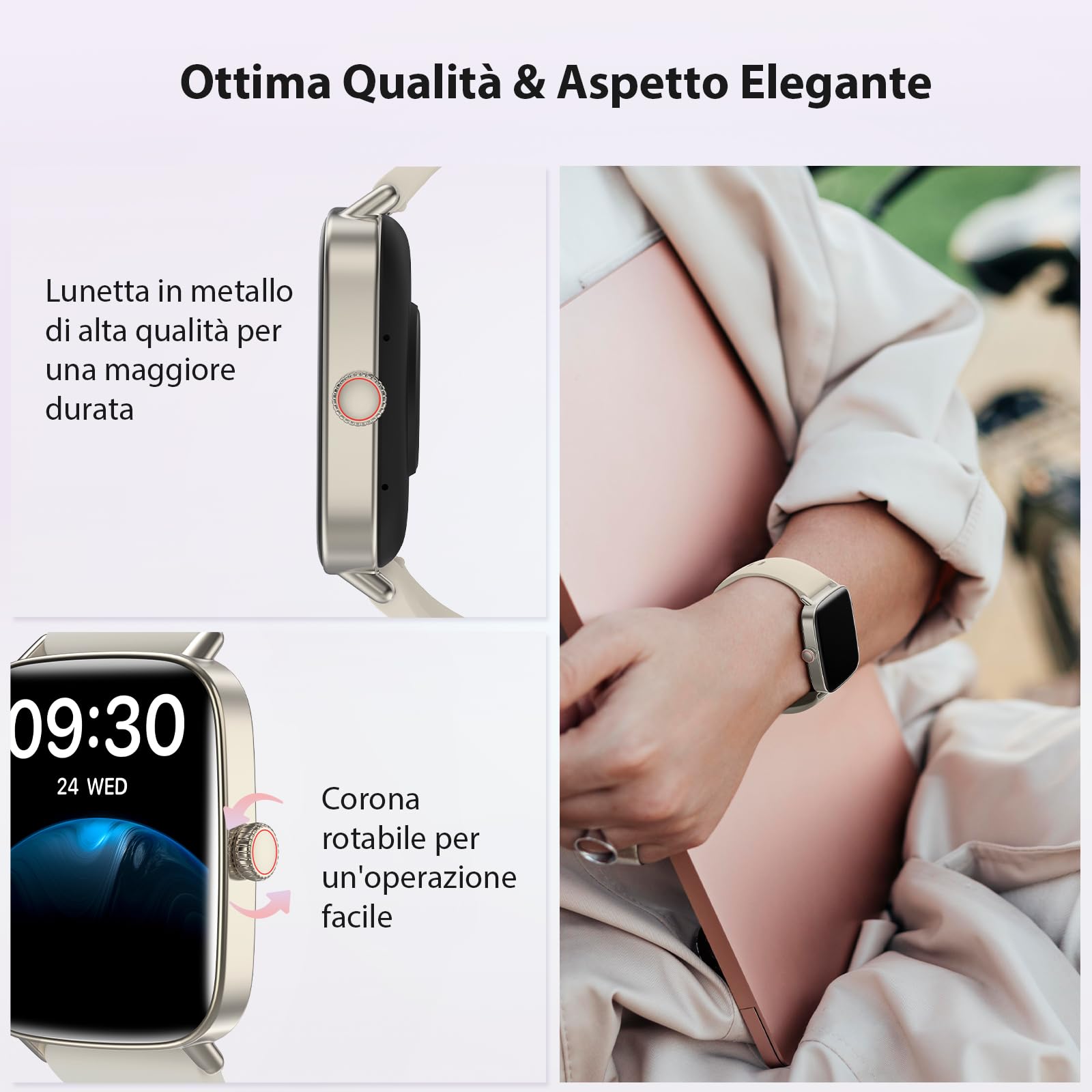 Smartwatch Uomo Donna 1,85 Pollici | Chiamate Bluetooth, Assistente Vocale, Cardiofrequenzimetro, SpO2, Sonno, IP68 | Orologio Sportivo