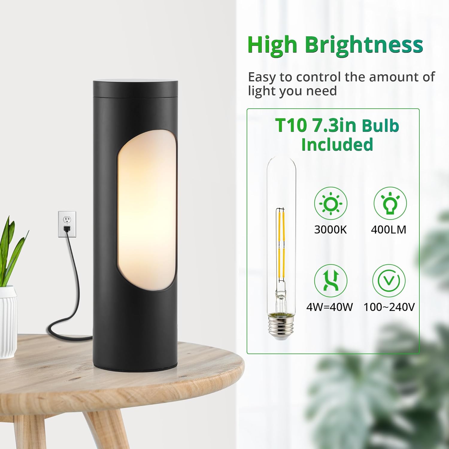 LEDIARY Kosher Lamp, Reading Lamp for Shabbos, Black Table Lamps and Nightlight for Living Room Bedroom, T10 Bulb Included (4W Eqv 40W, 400LM, 3000K)-2 Pack