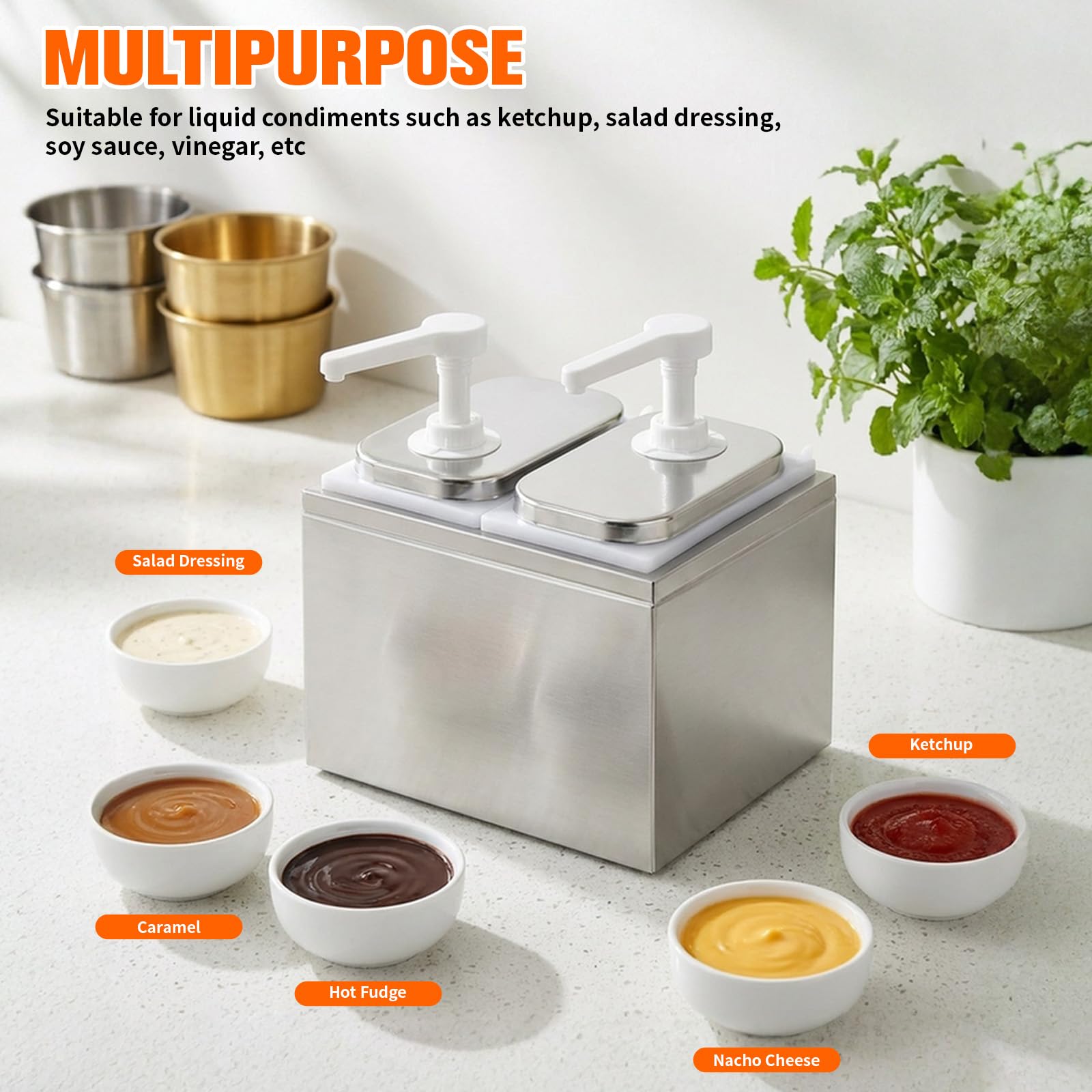 4L Ketchup Spender - Saucenspender Pumpstation, Tropffrei, 30 ml pro Pumpstoß, Ideal für Ketchup, Mayo, Senf, Gastro Saucen-Spender, 2X 2L