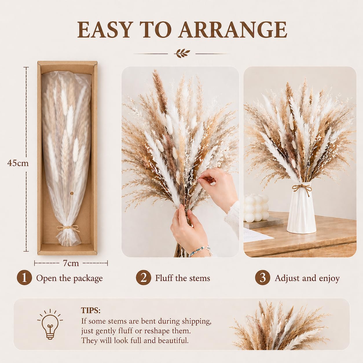 Bouquet Erba Della Pampas Fiori Secchi Decorativi Naturali 40-44 cm Boho per Soggiorno Camera da Letto Vasi