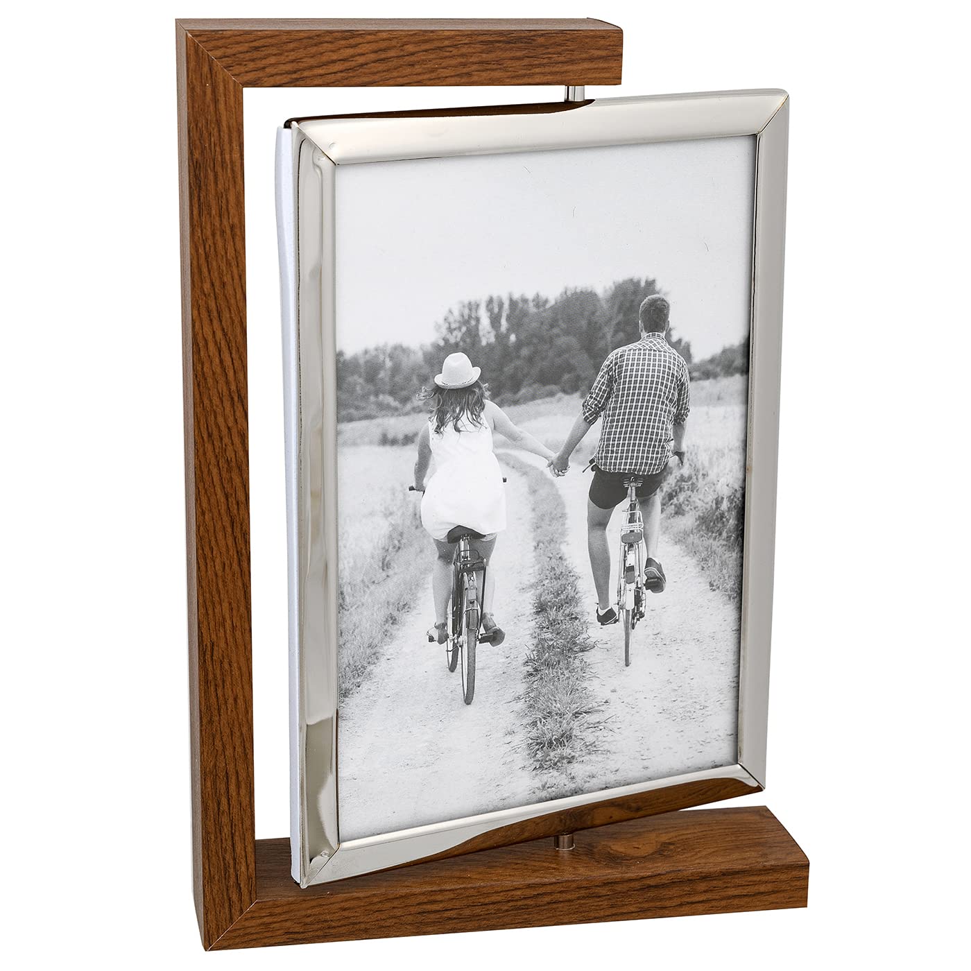 Shudehill Giftware Wood And Silver Modern Wood Look Spin Frame 5X7