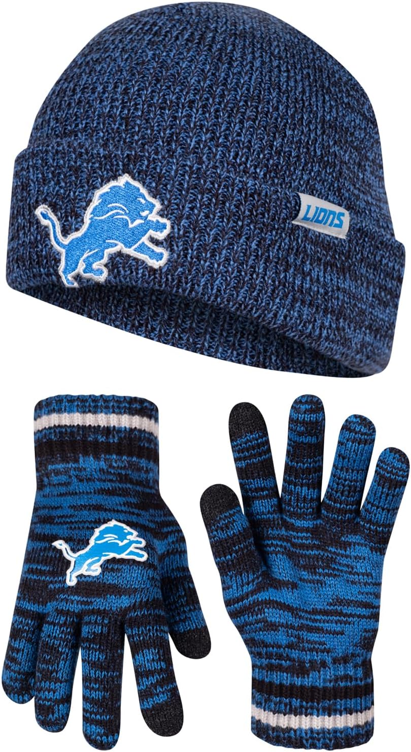 Ultra Game Youth NFL Official Super Soft Marl Knit Winter Beanie Knit Hat with Extra Warm Touch Screen Gloves
