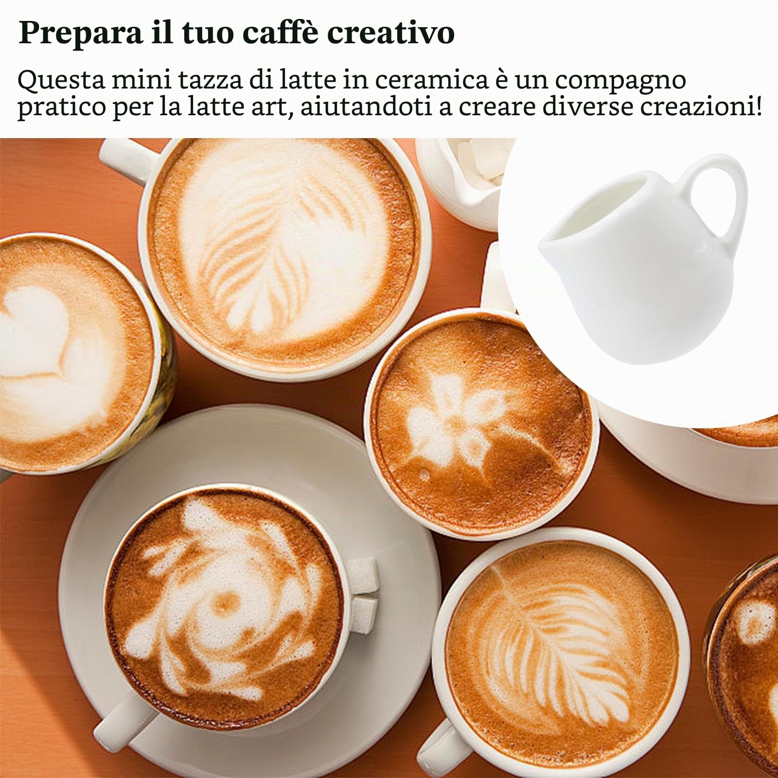 Mini Bricco Latte Con Manico in Ceramica 50ml - Lattiera Porcellana per Succo, Caffè, Salsa, Casa, Cucina (Bianco) - 10 Pezzi