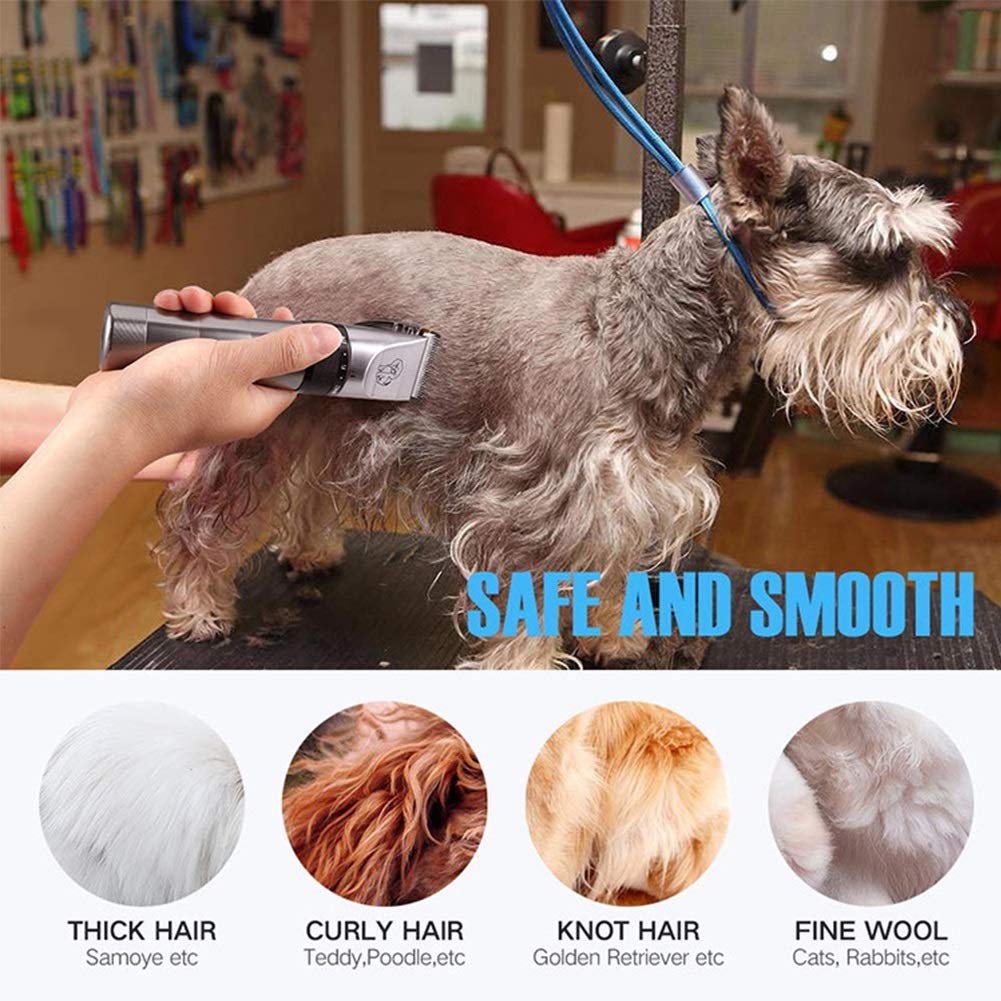 MAJUN Pet Clipper Elettrico, Regolabile Low Noise di Ricarica USB Cane del Rasoio, Gatto Capelli Clipper cesoie con 4 Pettine e Spazzola di Pulizia
