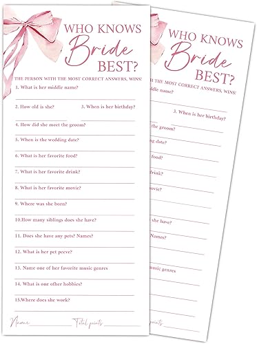 Miniatura 15 de Juegos de boda con lazo rosa, He Said She Said - Juegos de boda para 25 invitados, tarjetas de fiesta de compromiso, suministros de compromiso y