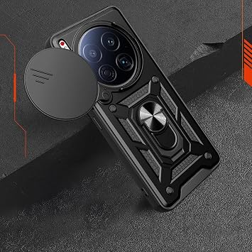 Elfia Tecno Camon 40 Premier 5G ile Uyumlu Kılıf Silikon Yüzük Standlı Araç Tutucu için Mıknatıslı Tank Darbe ve Sürgülü Kamera Lens Korumalı Kapak Lacivert