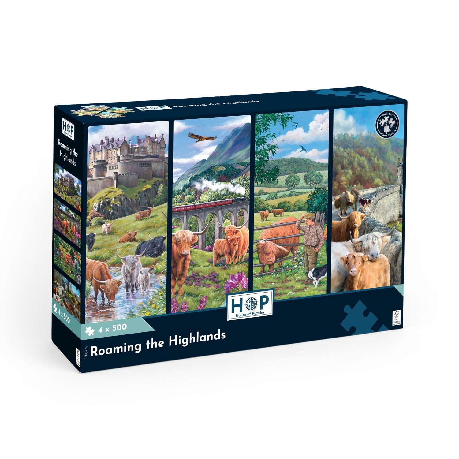 The House of Puzzles Roaming The Highlands 4 x 500 Piece Jigsaw Puzzle Pack — image 1