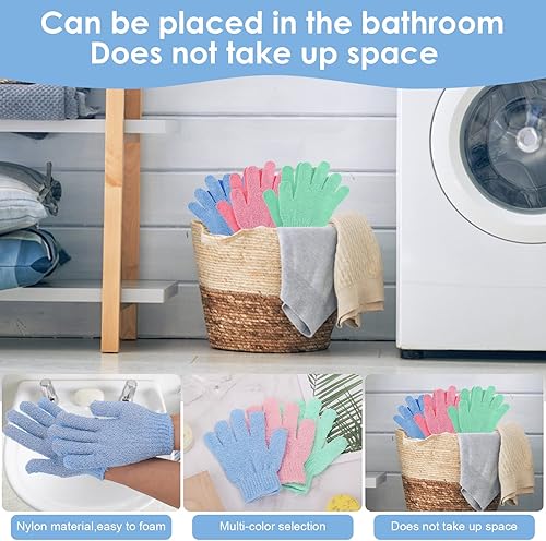 Miniatura 3 de 3 pares de guantes exfoliantes de primera calidad, esponja de exfoliación de baño, esponja de exfoliación para mujeres y hombres, accesorios de