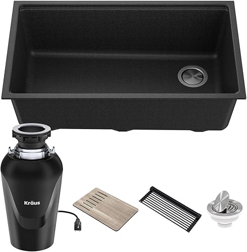 Miniatura 80 de Kraus KGF1-30BLACK Bellucci - Fregadero de cocina con tabla de cortar, CeramTek, 30 pulgadas, compuesto de granito y cuarzo, un sólo seno Negro