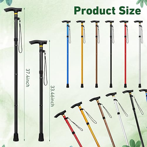 Miniatura 2 de 10 bastones plegables ultraligeros a granel telescópicos plegables con sistema de bloqueo rápido antigolpes, bastón de viaje portátil con correa
