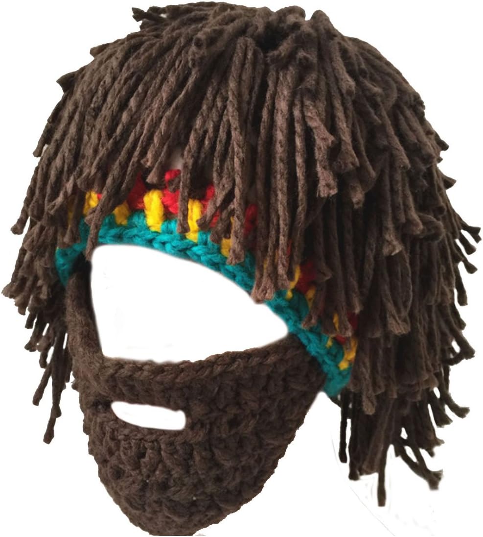 Men Women Knit Bearded Hats Handmade Wig Winter Warm Ski Mask Beanie