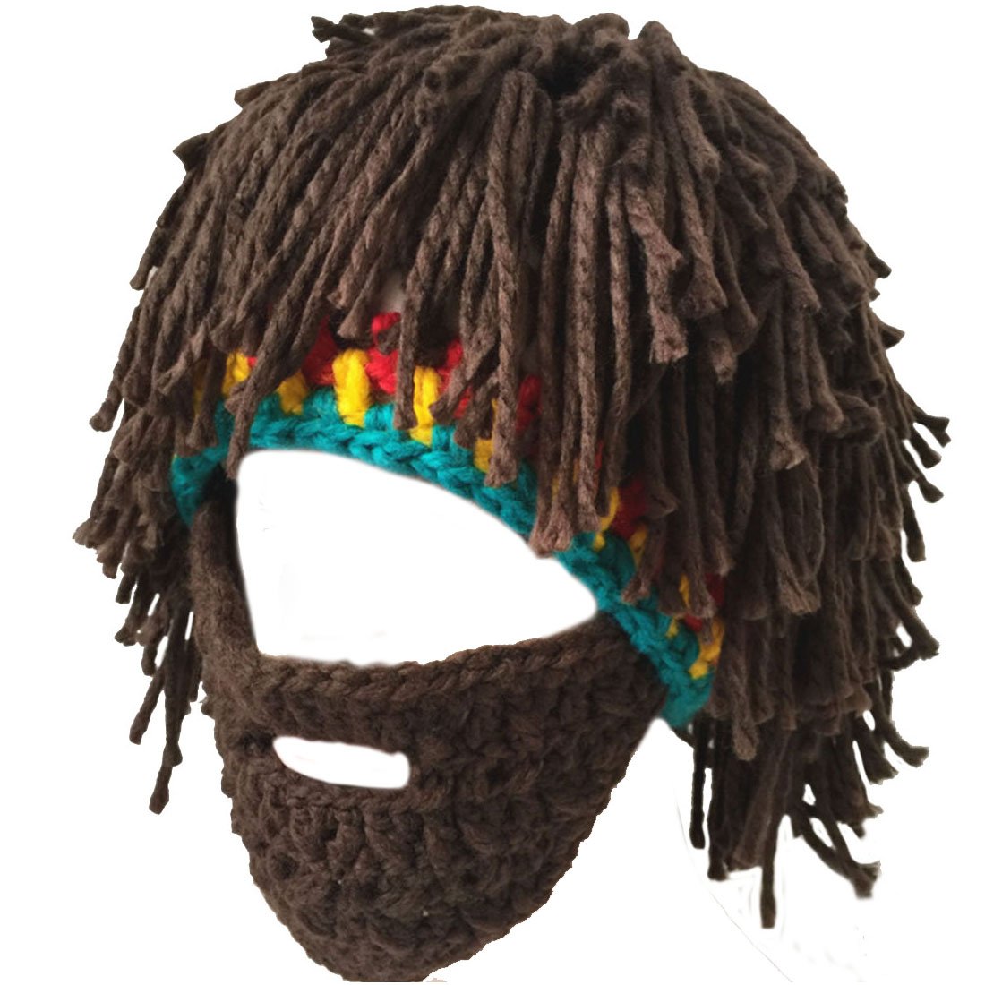 Men Women Knit Bearded Hats Handmade Wig Winter Warm Ski Mask Beanie