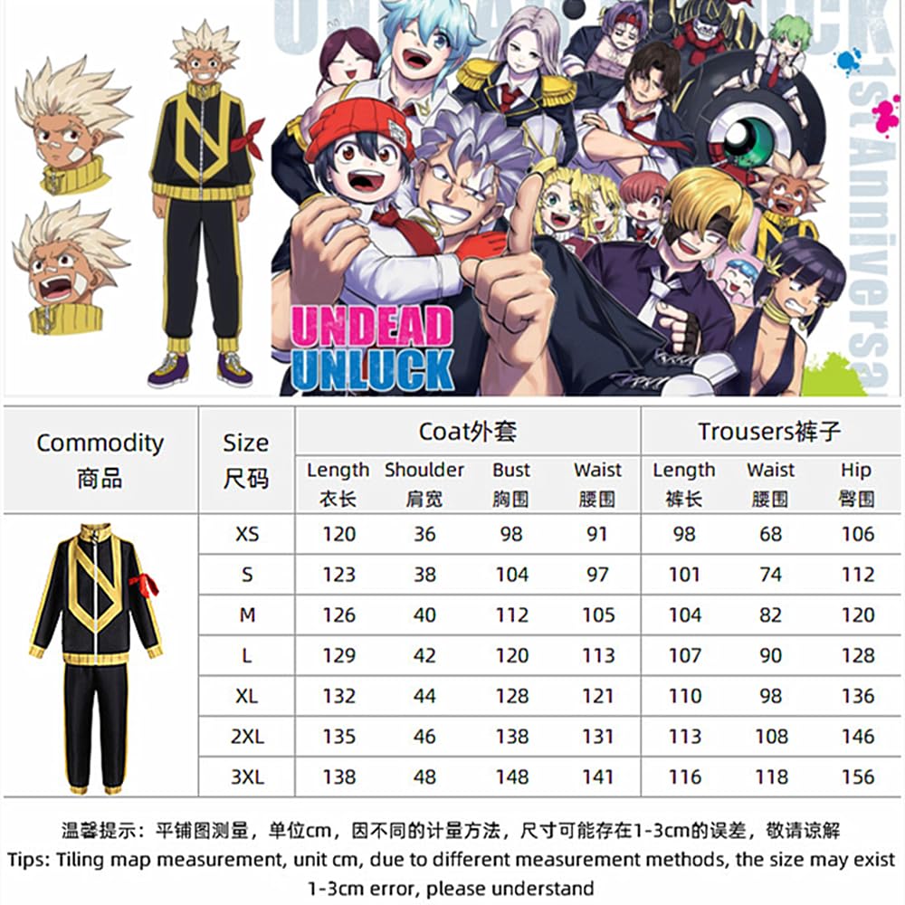 Charous Anime Manga Undead Unluck Cosplay Union Tope Kostüm, Unisex-Uniform-Set für Festivals, Aufführungen, Cosplay-Geschenk