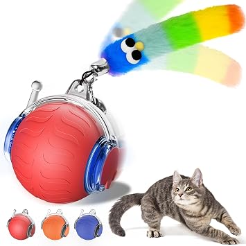 UPSKY Interactive Cat Toy Ball - Automatic Interactive Cat Toys for Indoor Cats, 3-Speed Modes Smart Kitten Toys with Sounds, Rechargeable Cat Ball for Bored Indoor Adult Cats Red