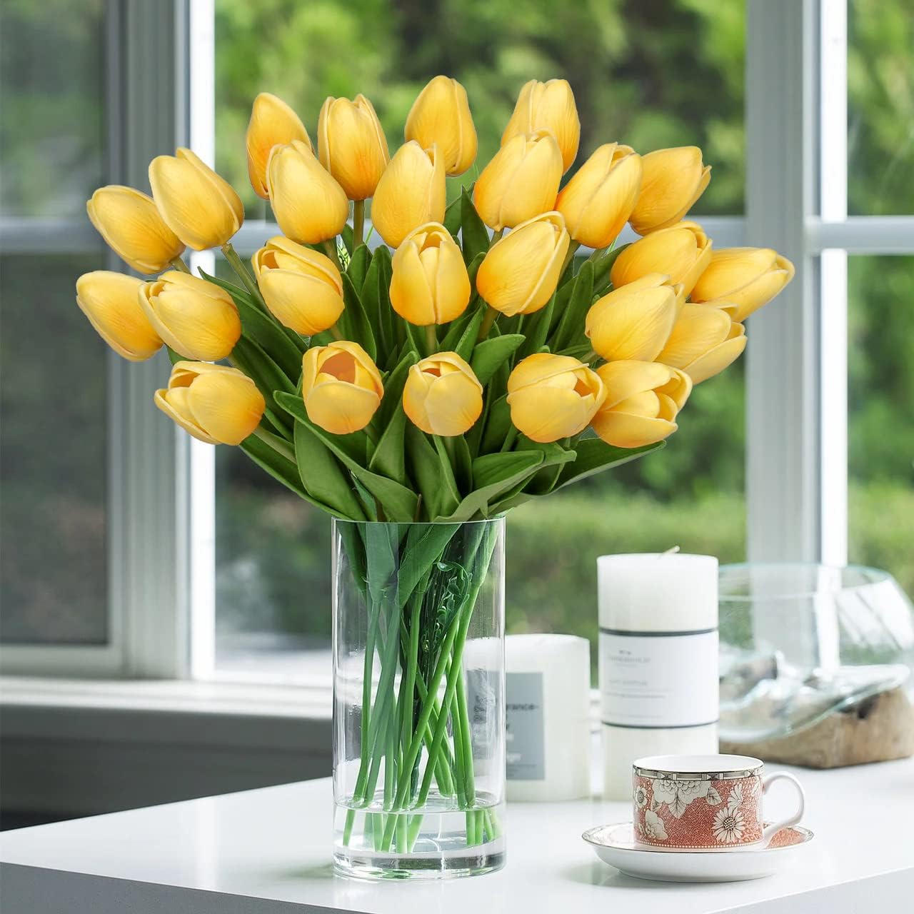 10 Pcs Yellow Tulips Artificial Flowers Real Touch Fake Tulips Fake Flowers for Mother's Day 13.5" Faux Tulips Faux Flowers Bulk Artificial Tulips Flowers for Vase Centerpieces Home Wedding Bouquet - Image 5