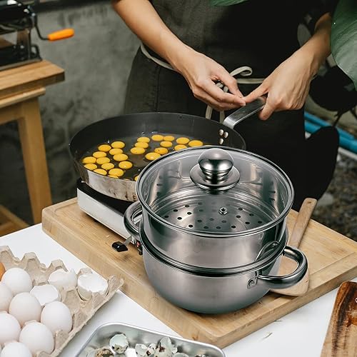 Miniatura 5 de Olla grande de acero inoxidable con tapa de vidrio, olla de metal, olla de jabón de doble capa, olla de caldera, utensilios de cocina al vapor, olla