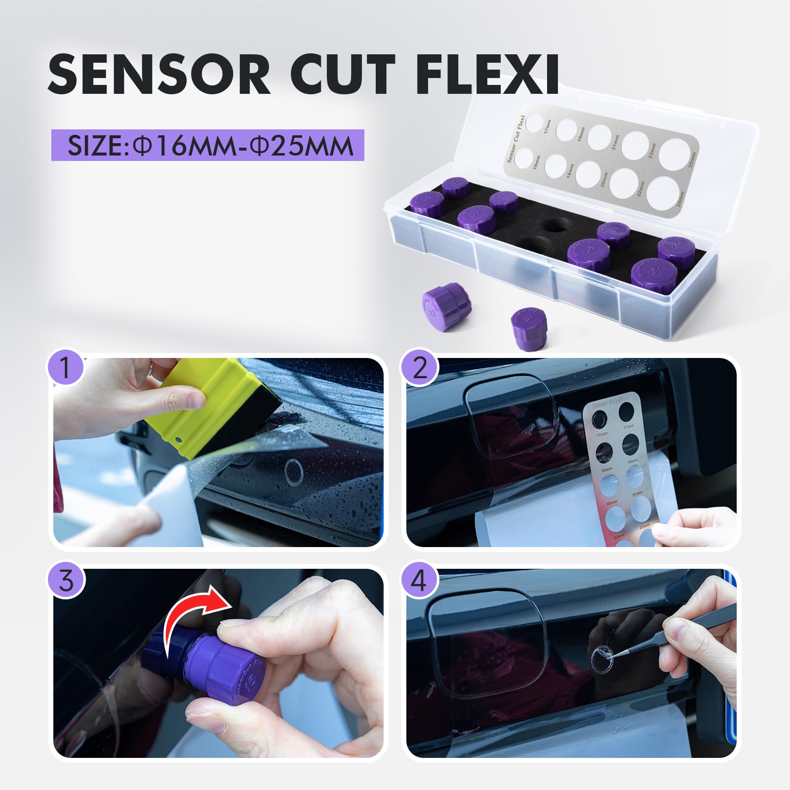 FOSHIO Sensor Cutter Kit 16-25mm, Lackschutzfolien Cutter Werkzeug, Precision PDC Sensor Cutter, Präzises Auto Radar Loch Cutter Hilfe für Fahrzeug Parksensoren Vinyl Wrap Werkzeugsatz