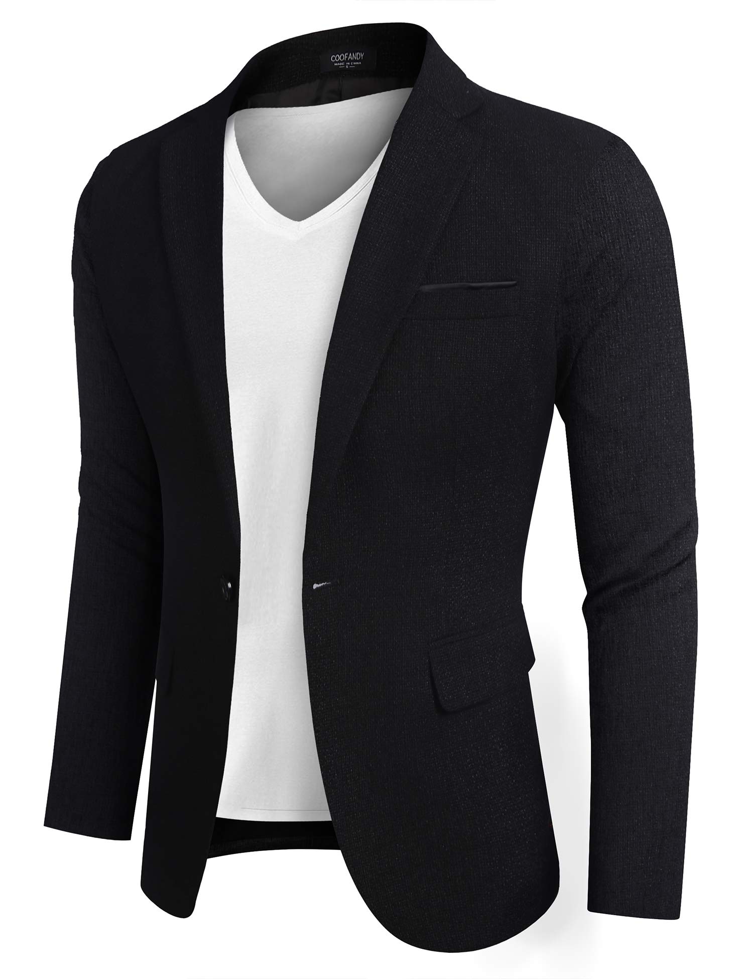 Veste de sport légère homme Coofandy noire un bouton veste d'été fluide