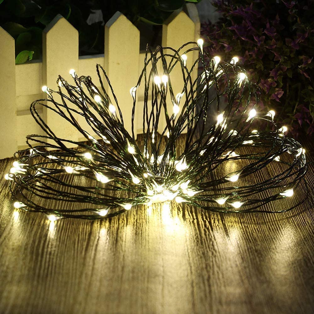 MASHANG Filo di luci natalizie a batteria, 9 m, 100 micro LED, luci stellate con filo di rame verde scuro, per albero di Natale, ghirlande, fai da te, vacanze (bianco caldo, 2 pezzi)