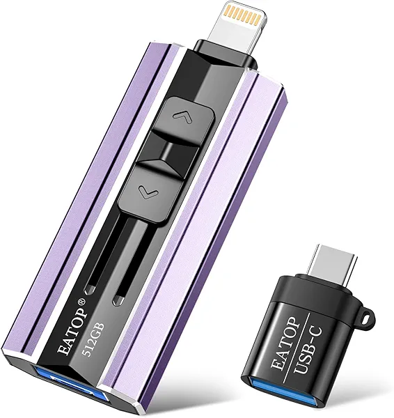 EATOP 512GB Flash Drive Intended for iPhone iPad Android and Computers, 4 in 1 Photo Stick for Phone Memory Storage Easily Backup Photos Videos, Plug and Play, No Application Required (Light Purple)