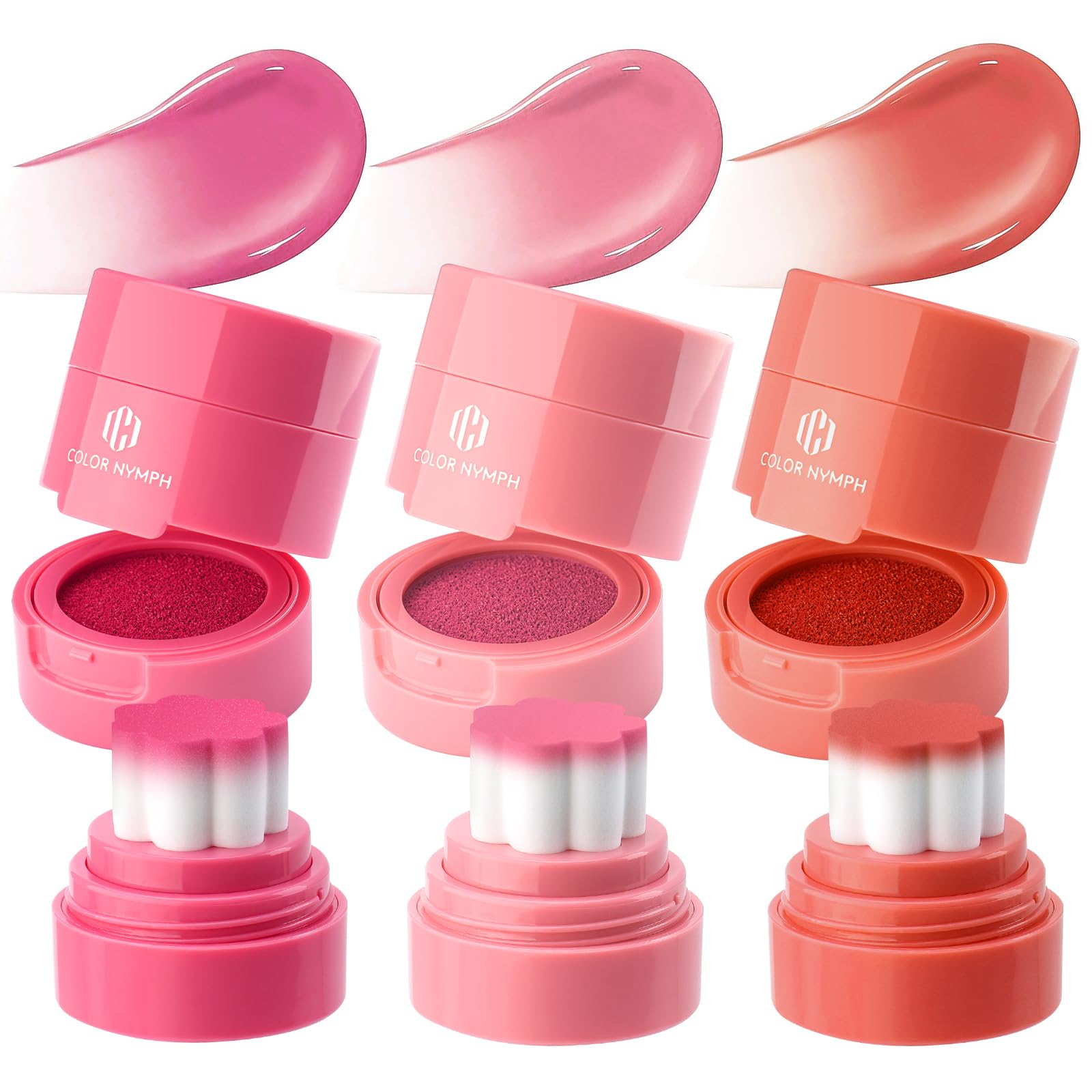 Color Nymph Liquid Blush Trio丨Multi-use Stamp Blush Set for Cheeks Lips, Hydrating & Long-lasting Formula, Dewy & Natural Finish - 3-Piece Makeup Gift Set for Christmas, 100% Vegan & Cruelty-free