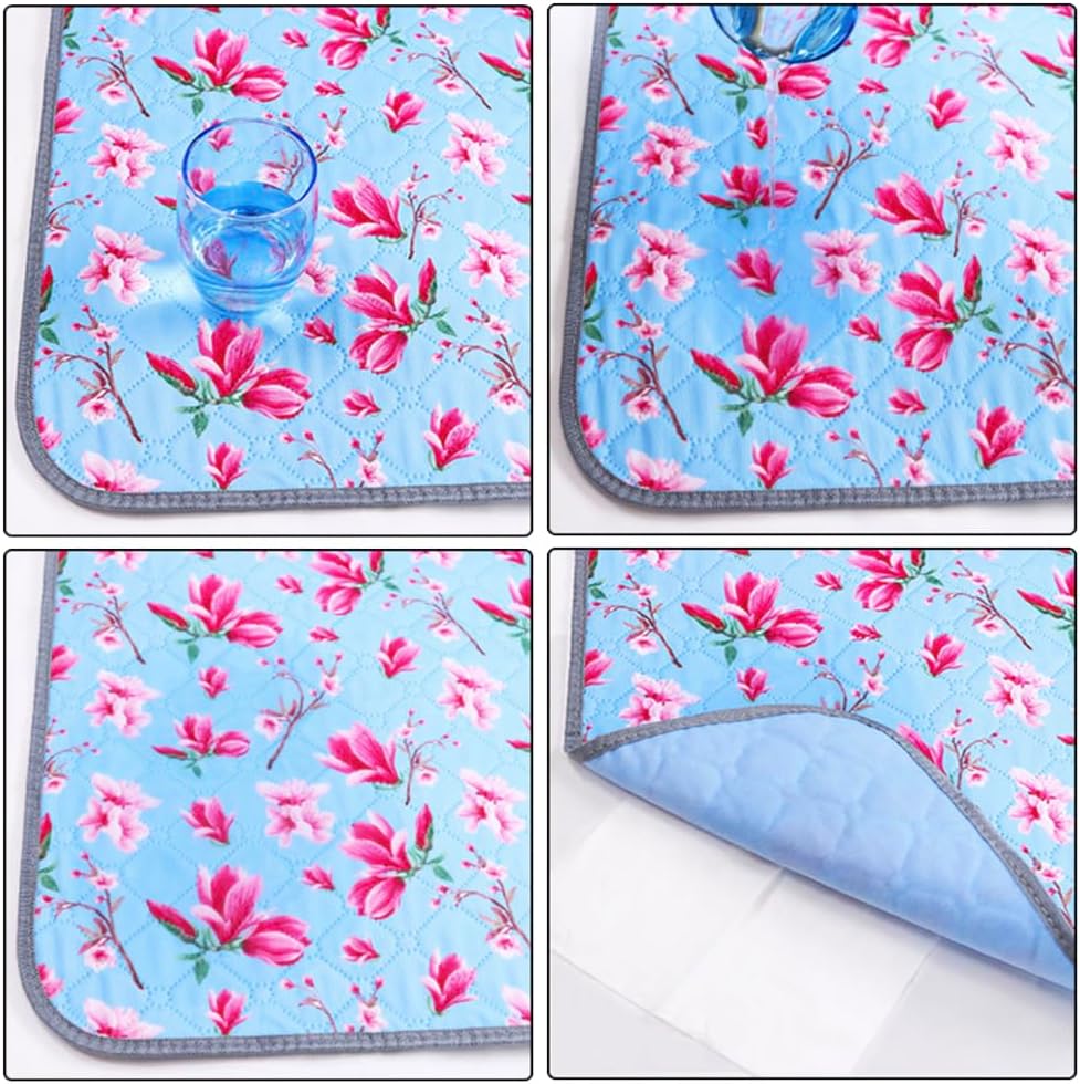 Wheelchair Highly Absorbent Incontinence Pad for Elderly Waterproof Pads,Washable and Reusable Wheelchair Cushions,Non-Slip Seat Pad with Two Loop Handles,50 x 90 cm, Floral Style A