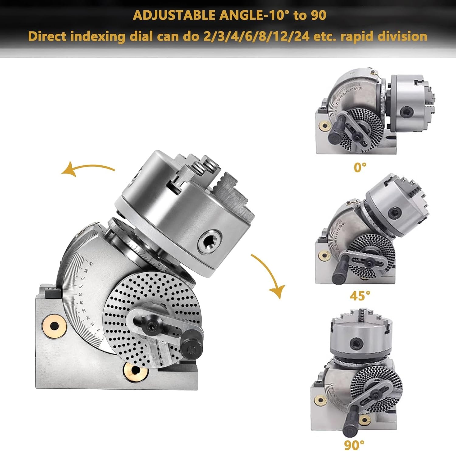 3-Jaw Dividing Head Set for Milling Machines, Semi Universal Milling Set with Chuck, Tailstock & Dividing Plates, Rotary Indexing Heads, 160mm/6in for Precision Machining