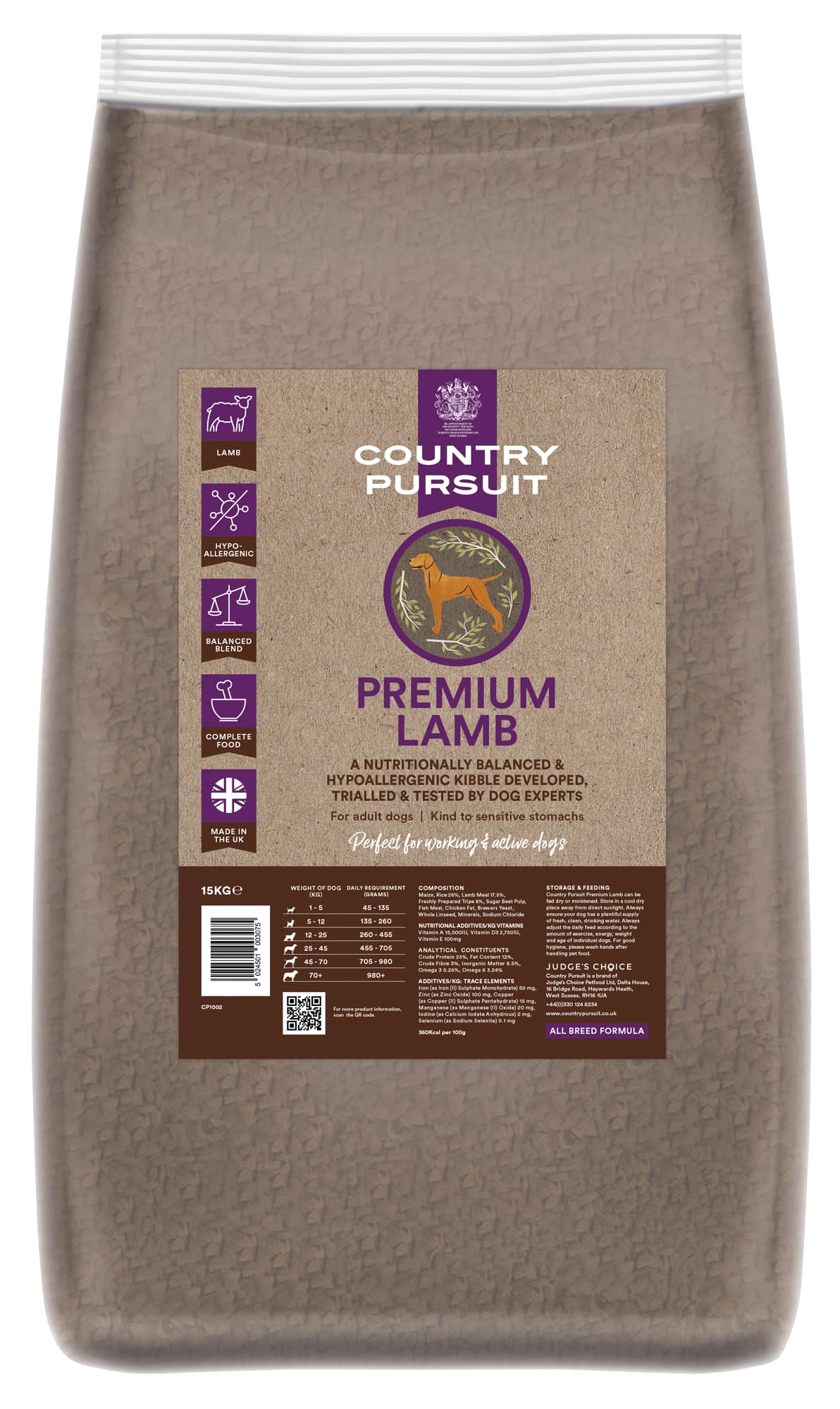 Country Pursuit - Premium Lamb, Rice & Tripe Complete Dry Dog Food 15kg. Hypoallergenic Dog Food, No Additives, With Optimal Protein & Fats | Balanced Vitamins and Minerals | Dog Food Dry Kibble