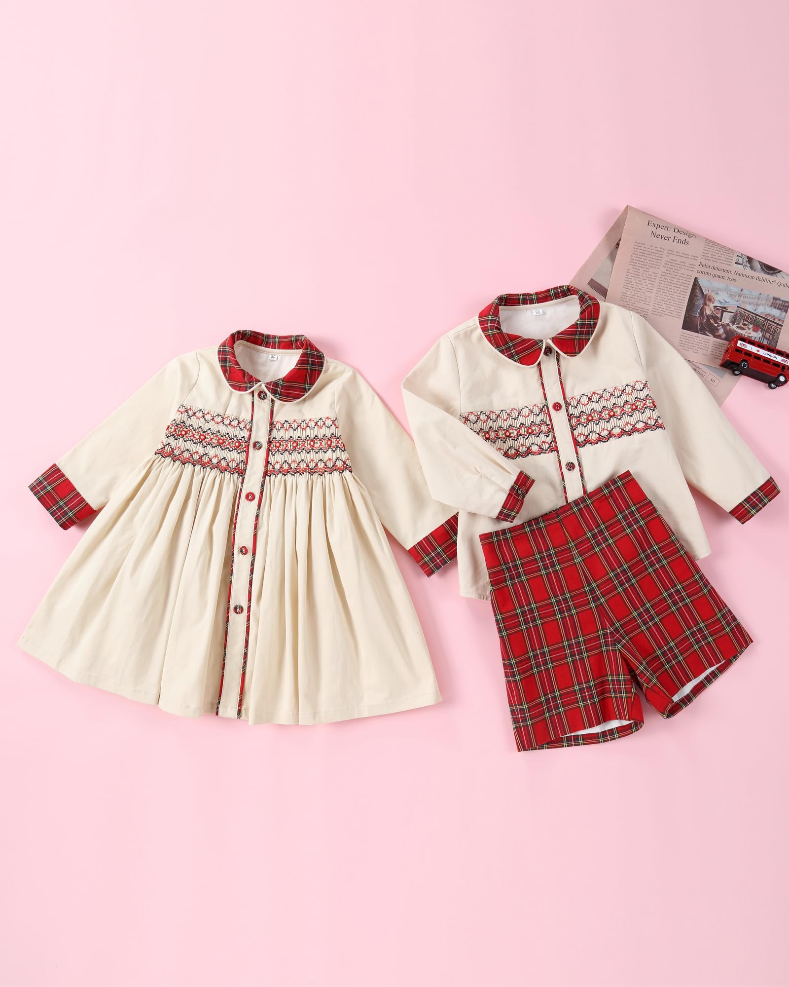 Twoflower Bekleidungssets für Jungen, Kleinkind, Kinder, Weihnachten, gesmokt, Baby, Vintage, Herbst, 2-teiliges Set für 12 Monate – 7 Jahre