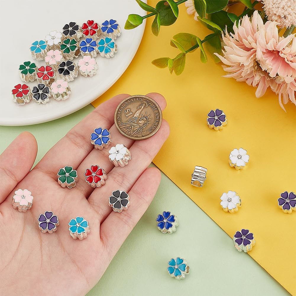 PH PandaHall 32PCS Flower Enamel Beads, 8 Colors Alloy Loose Metal Beads Craft Beads Spacers for Valentine Friendship Bracelets Necklaces Earring Jewelry Making Christmas Tree Ornament - Image 3
